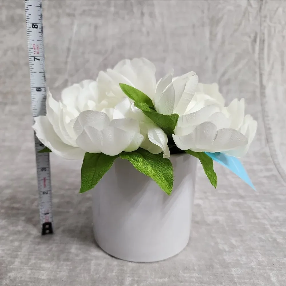 Silk White Peony Peonies Artificial Flower Arrangement in ceramic round vase